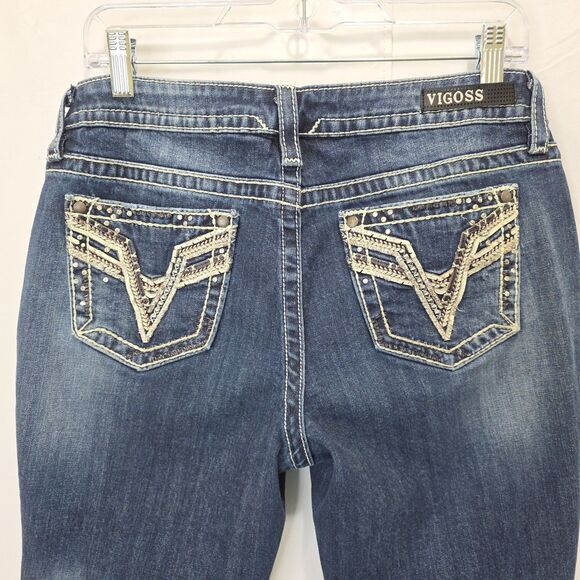 Vigoss Chelsea Capri Jeans Denim Sz 7/8 Stretch Distressed Raw Freyed Hem Casual - Picture 1 of 15
